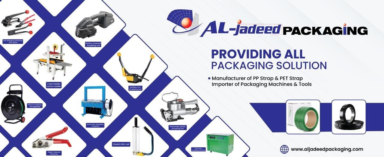 Al Jadeed Packaging — providing all packaging solutions; manufacturer of PP & PET strap, importer of packaging machines & tools